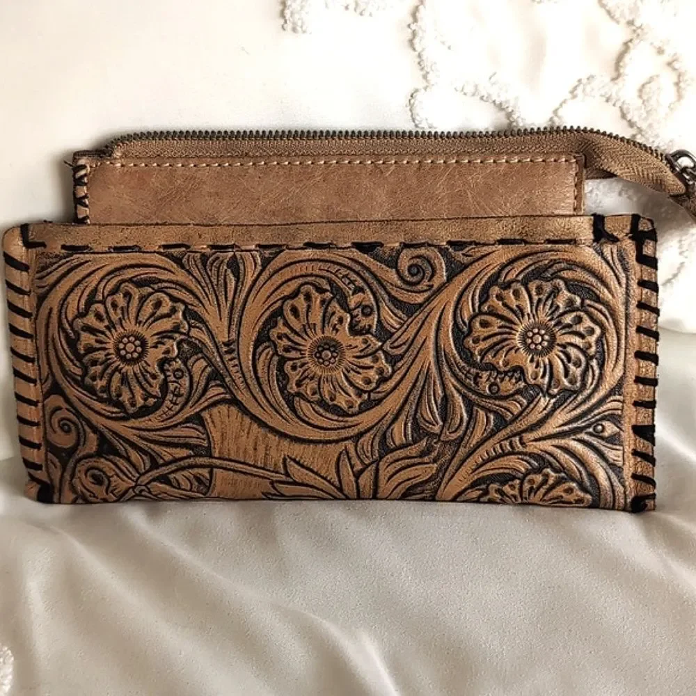 Western Artisan Hand Tooled Leather -Small Zip Pouchette